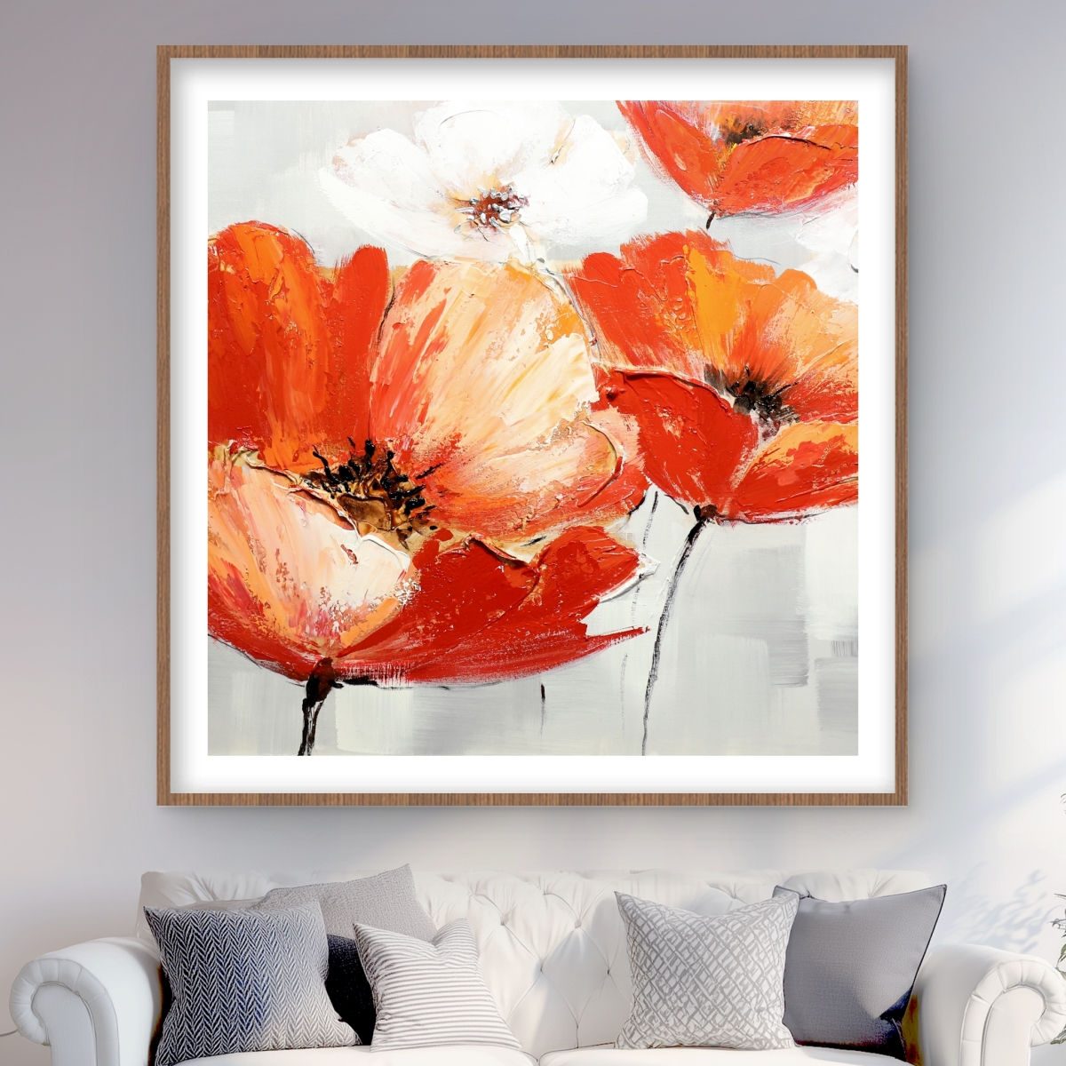 C1FM4848RX1J83 48 x 48 in. Red Wild Flowers in the Wind - Framed Matted Print Decor