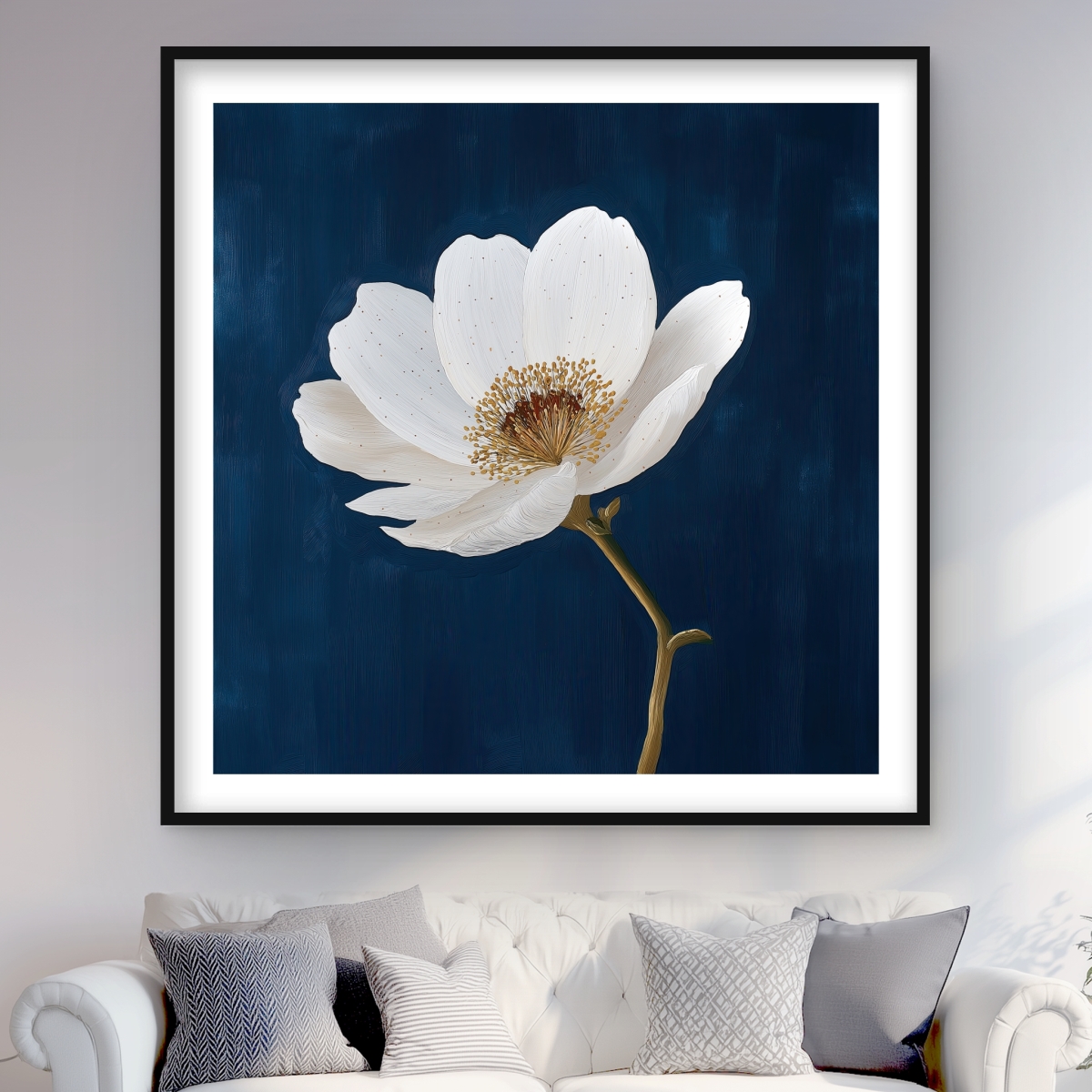 C1FM48489J4756 48 x 48 in. Crooked Branch - Floral Beige Matted Print for Home Decor