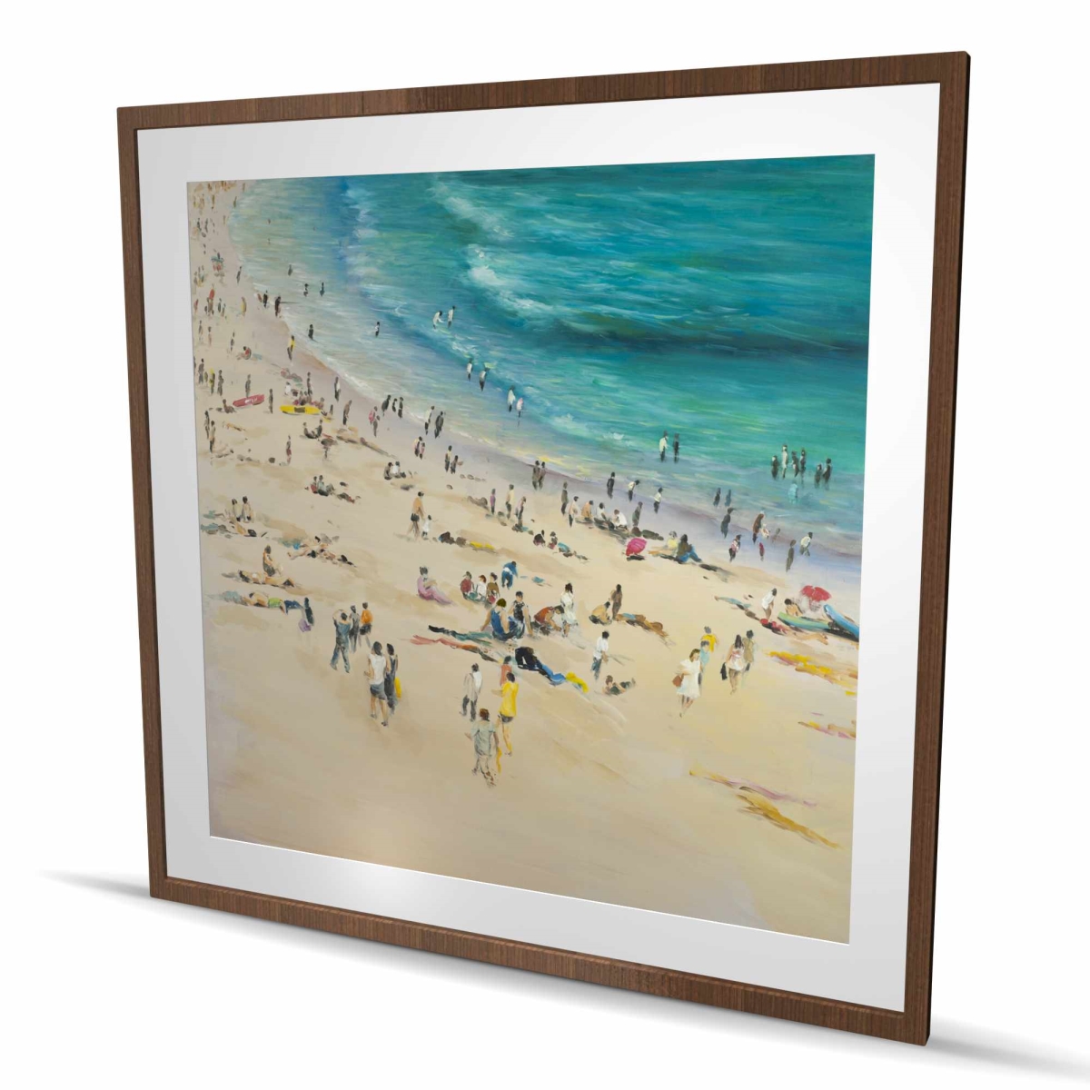 C1FM4848A6EUTM 48 x 48 in. Summer Crowd At the Beach - Figurative Beige Framed Print