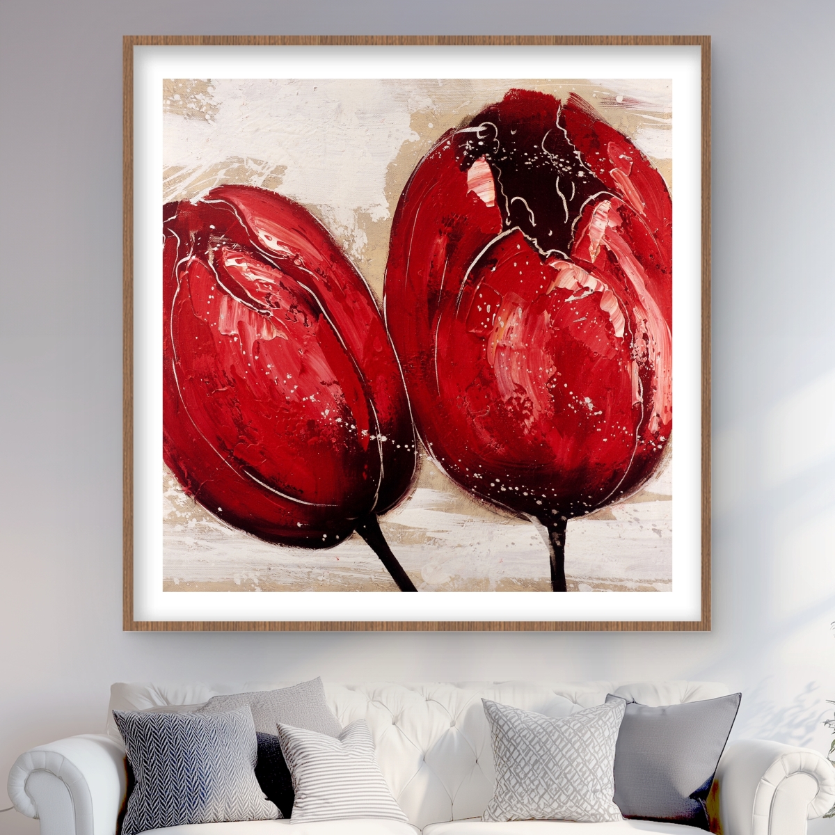 C1FM48488JPYJ3 48 x 48 in. Two Red Tulips - Botanical Framed Print for Home Decor