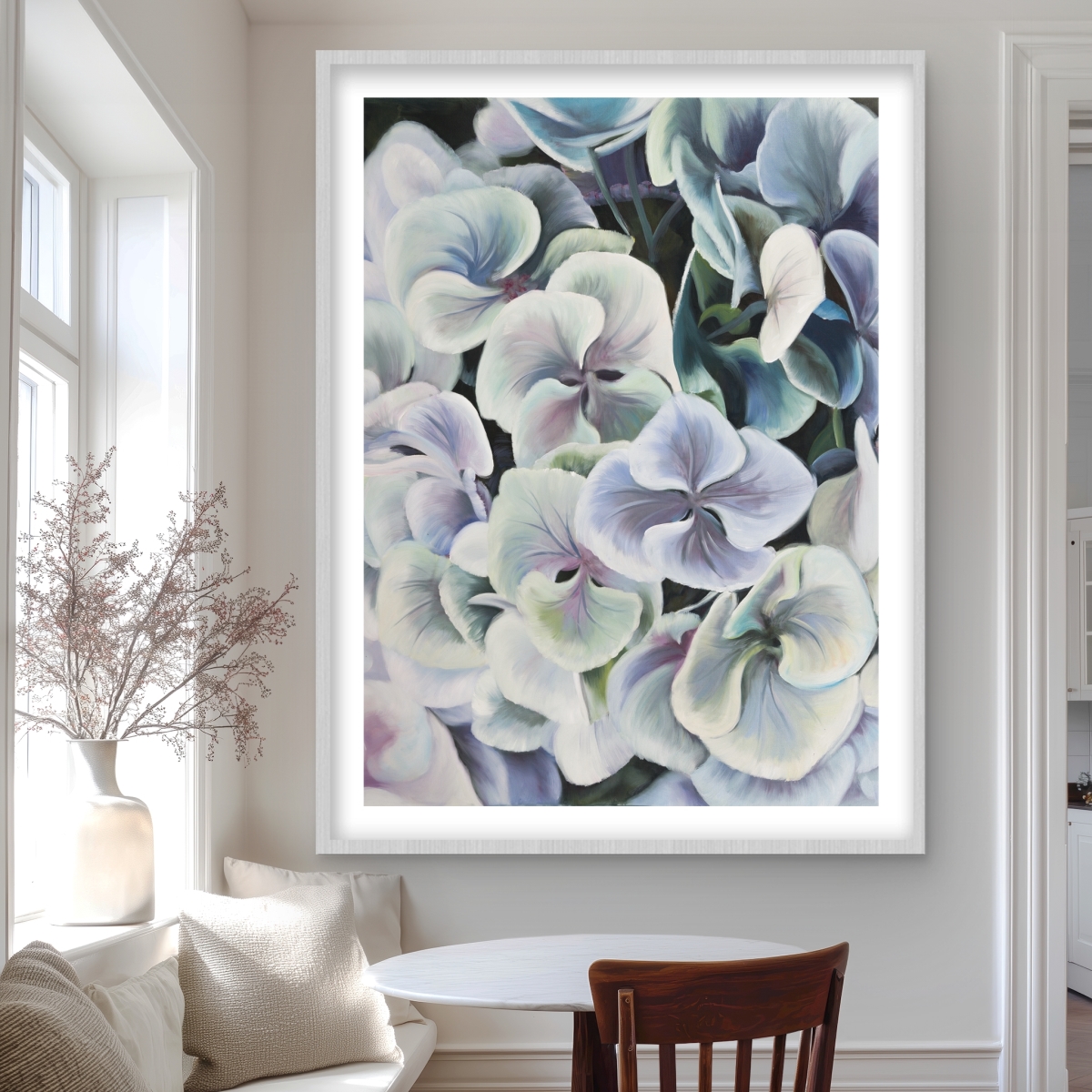 C1FM3648YITFLP 36 x 48 in. Colorful Hydrangea Flowers - Rustic Green Framed Print