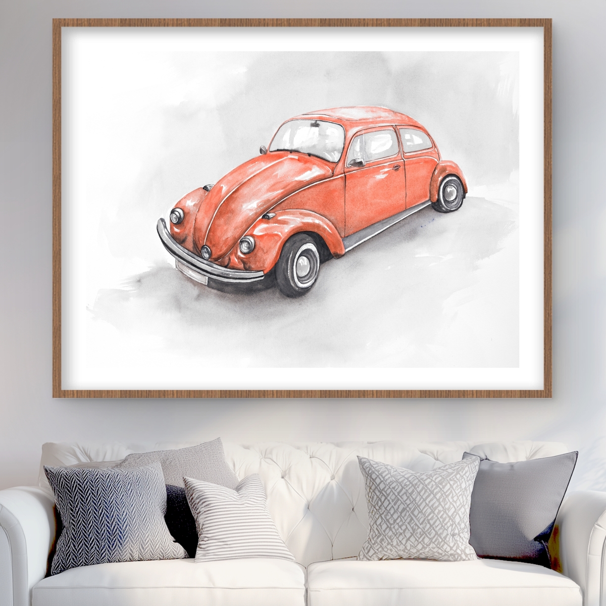C1FM3648YE7AN5 36 x 48 in. Vintage Red Beetle - Man Cave Car Framed Print - Home Decor