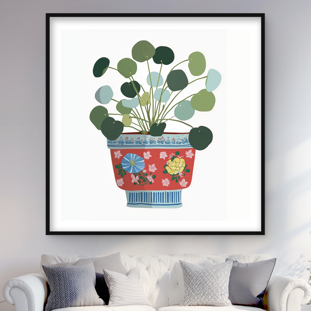 C1FM4848PD3QN1 48 x 48 in. Peperomia Still Life Turquoise Framed Print - Home Decor
