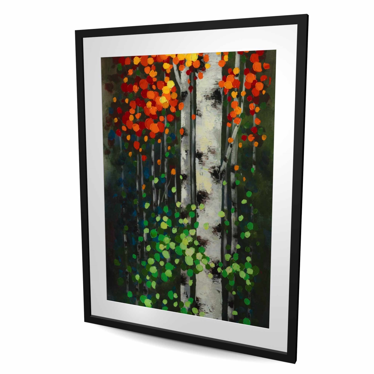C1FM3648R5QLFF 36 x 48 in. Birch with Two-Tone Leaves - Framed Matted Print for Decor