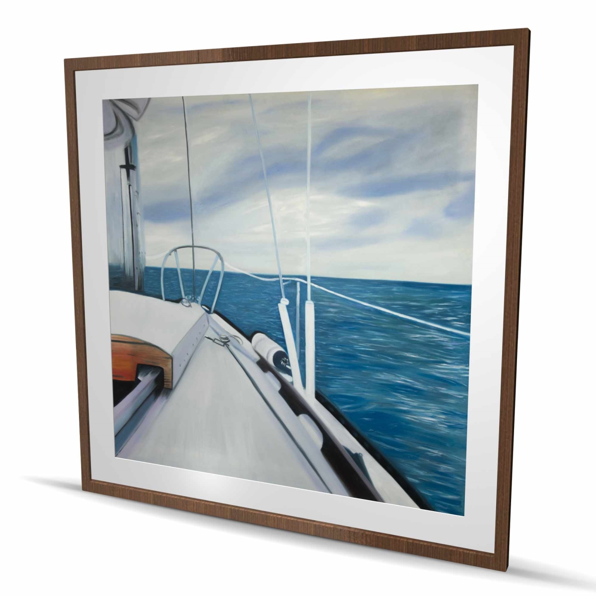 C1FM4848XALYNN 48 x 48 in. Sail on the Water - Blue Bathroom Framed Matted Print Decor