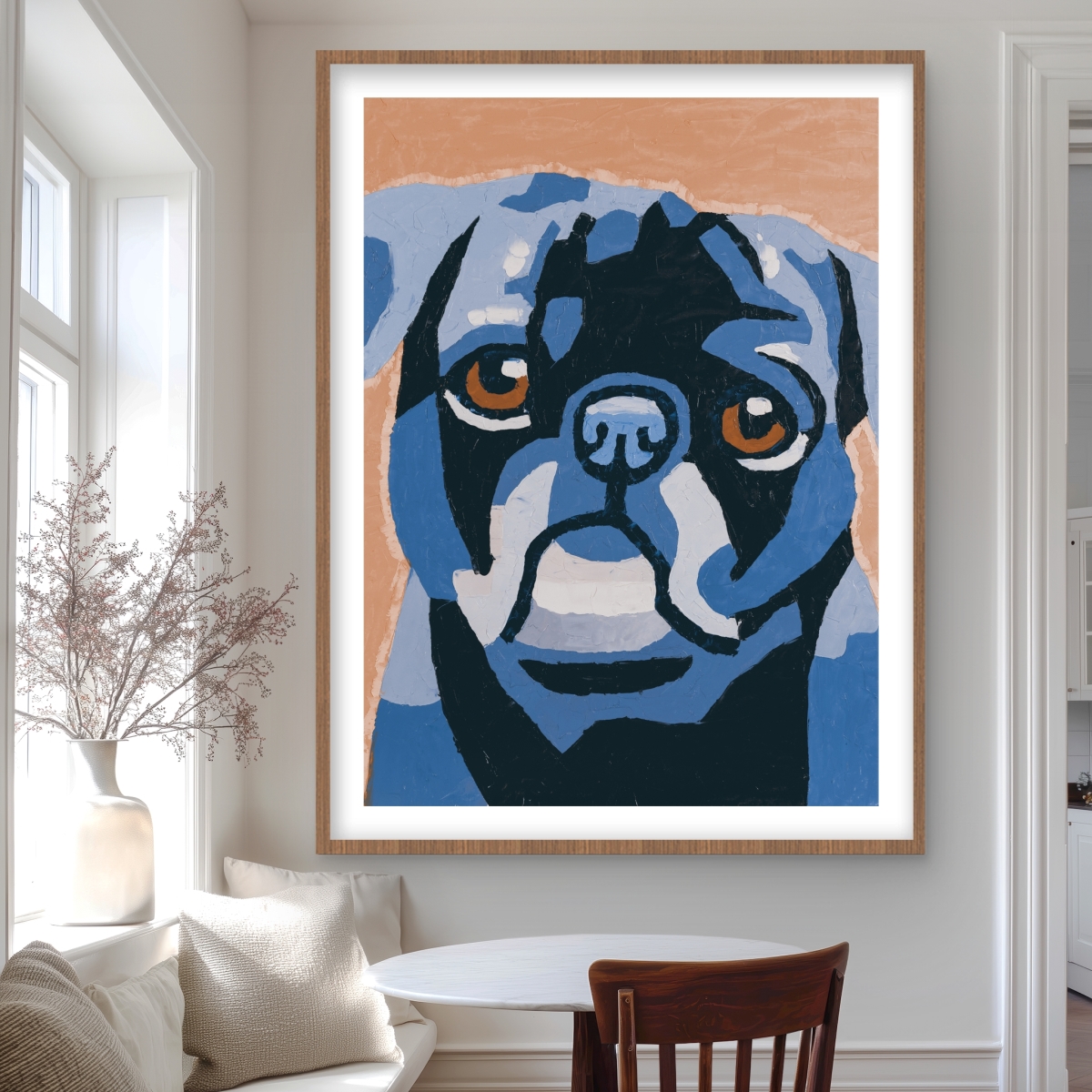 C1FM3648VYIPH9 36 x 48 in. Flash the Pug - Beige Framed Matted Print for Home Decor