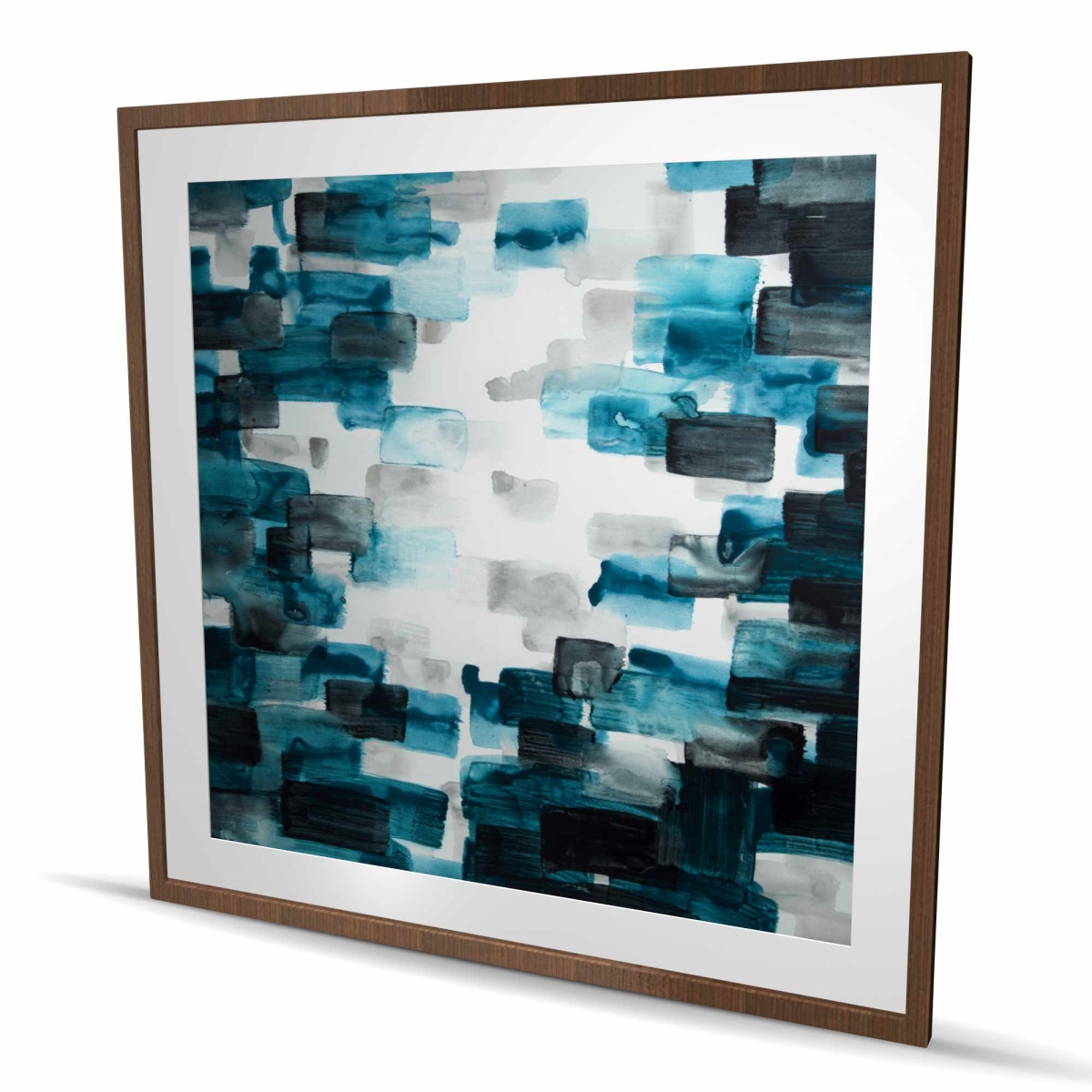 C1FM48485BXMGL 48 x 48 in. Turquoise & Gray Squares - Office White Framed Print Decor