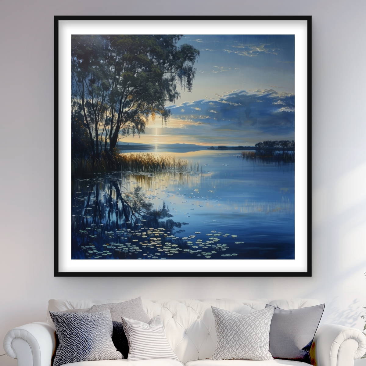 C1FM4848MVH4VB 48 x 48 in. Immobile - Blue Framed Matted Print for Home Decor