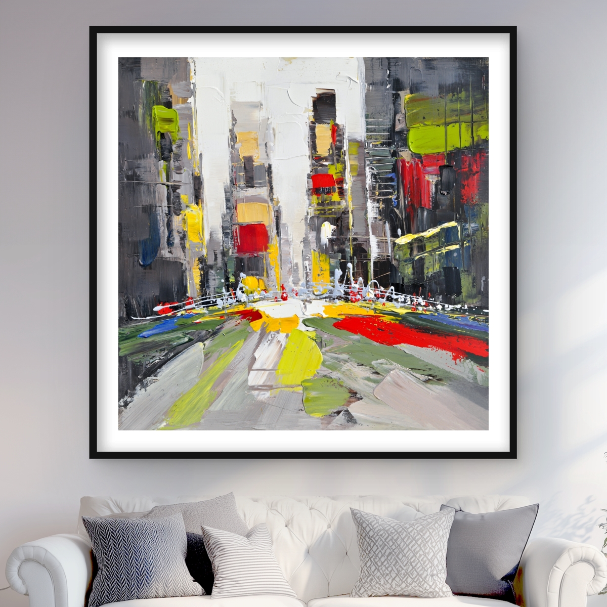 C1FM4848ZETOY5 48 x 48 in. Abstract Texturized Cityscape - Gray Framed Matted Print