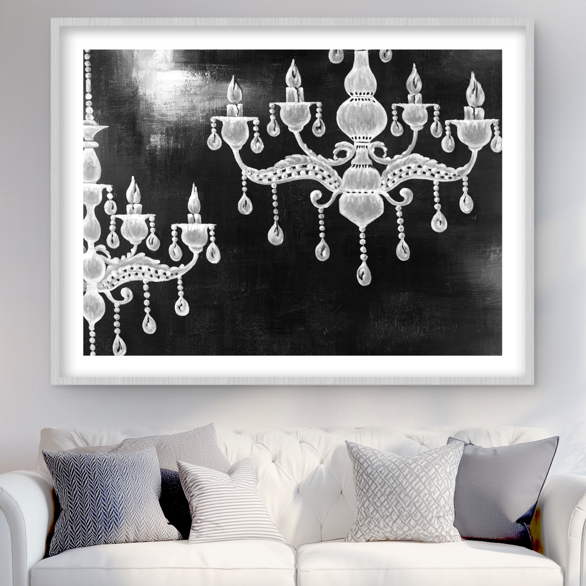C1FM3648LZM9V9 36 x 48 in. White Chandeliers - Still Life Black & White Framed Print