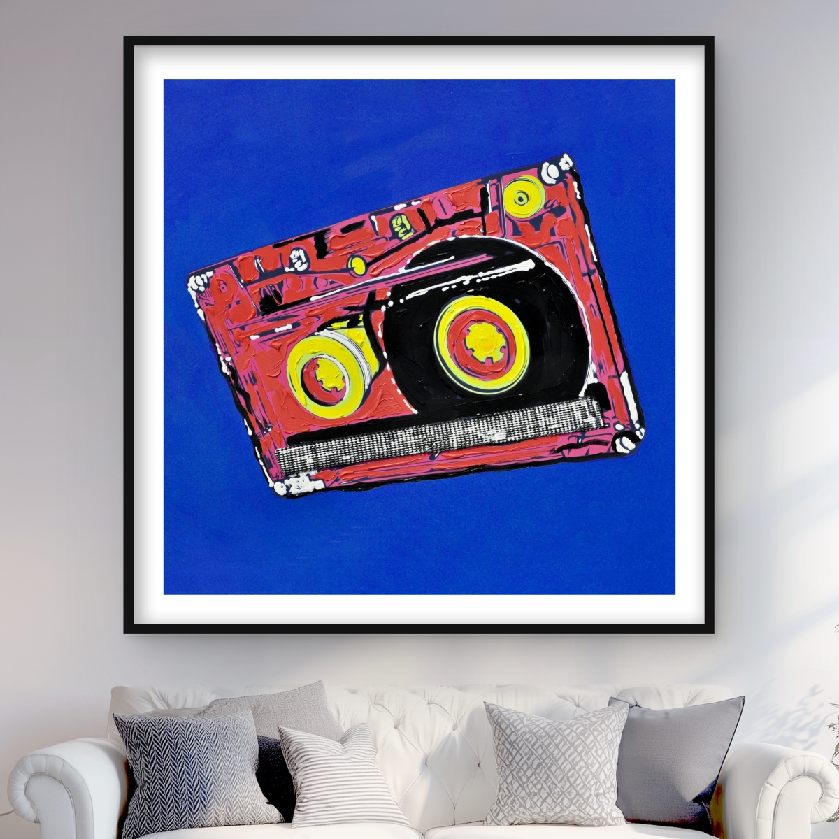 C1FM48485ZJG2D 48 x 48 in. Tape Player - Man Cave Blue Framed Matted Print for Decor