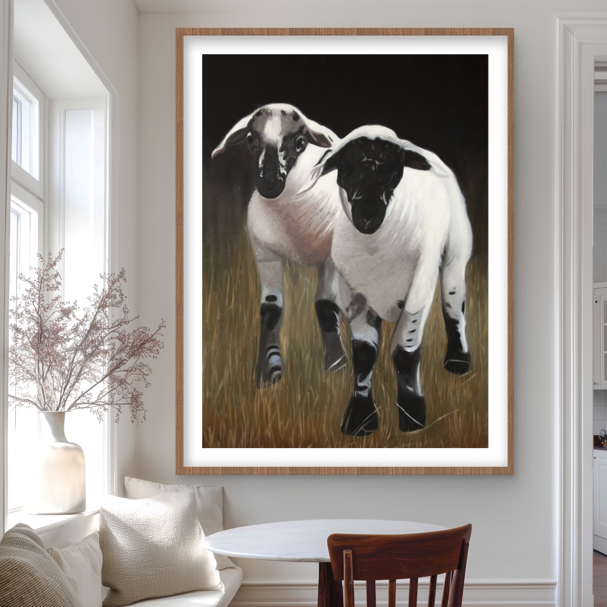 C1FM3648MEILQV 36 x 48 in. Two Lambs Rustic Framed Matted Print for Home Decor