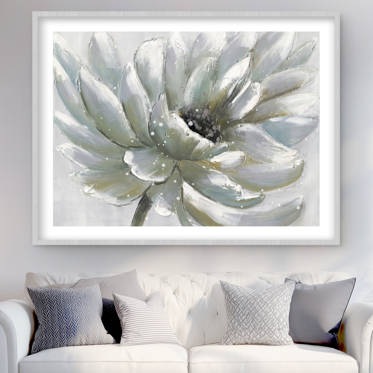 C1FM3648MISZAI 36 x 48 in. White Chrysanthemum - Framed Matted Print for Home Decor