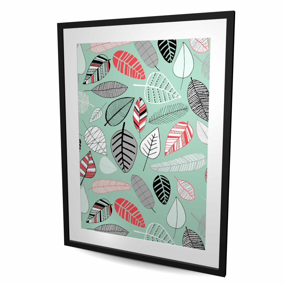 C1FM3648LDLUKI 36 x 48 in. Turquoise Leaf Patterns - Framed Matted Print for Home Decor