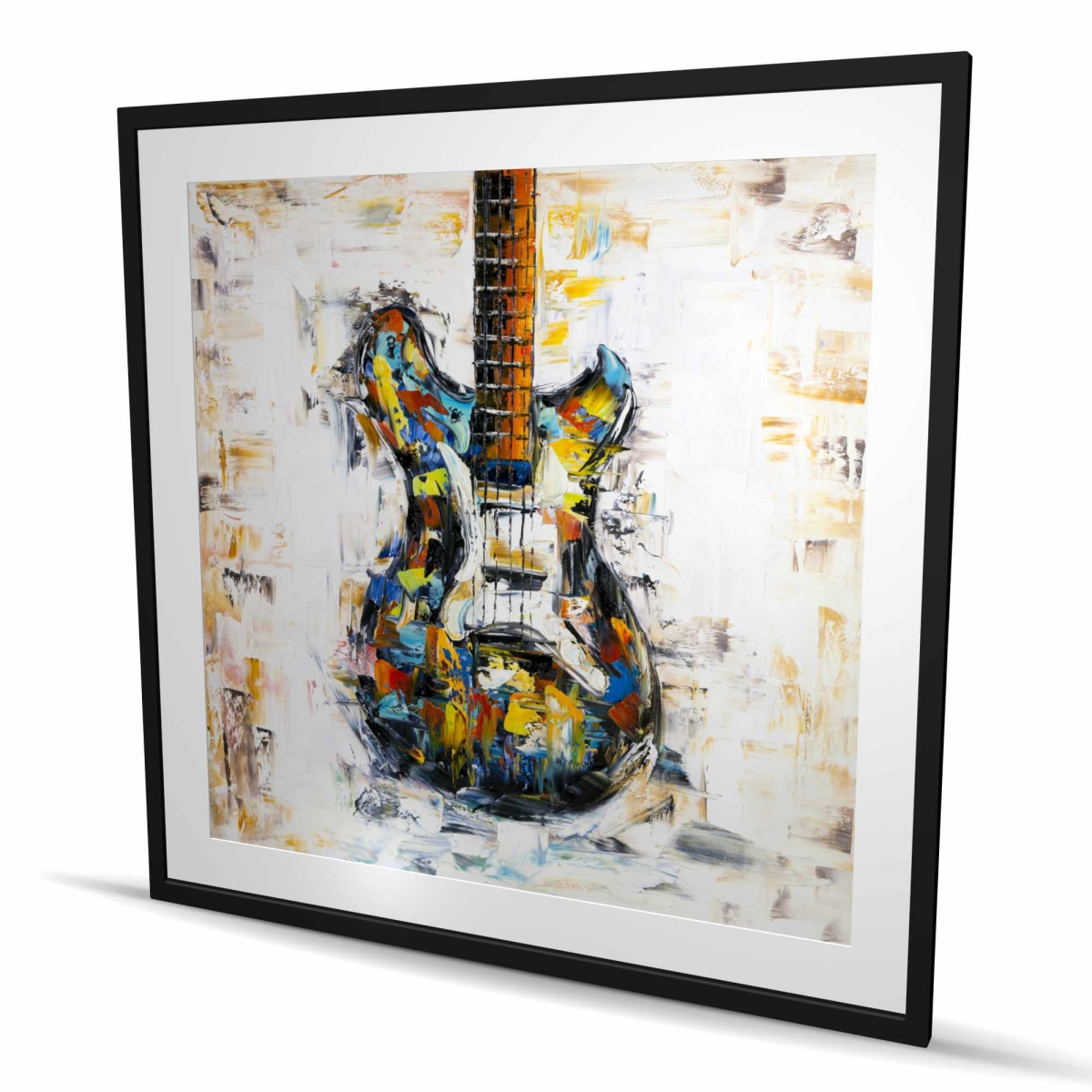 C1FM48480RUNYR 48 x 48 in. Abstract Colorful Guitar - Framed Print for Man Cave Decor