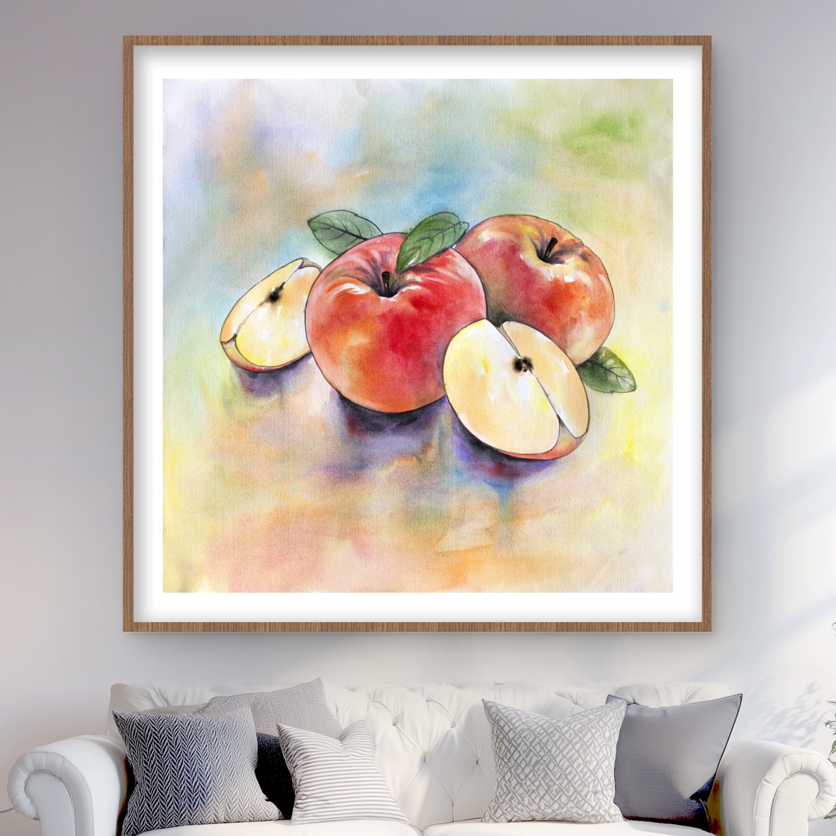 C1FM4848DQU752 48 x 48 in. Apple Harvest - Kitchen Leaves Framed Matted Print for Decor