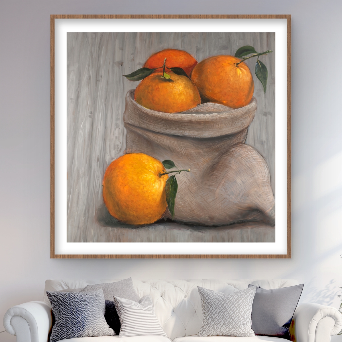 C1FM48482OI3IO 48 x 48 in. Bag of Oranges - Hyperrealist Still Life Framed Print Decor