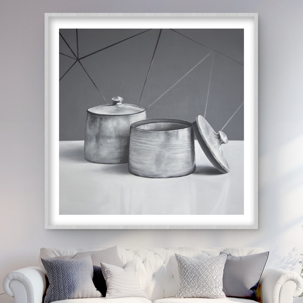 C1FM4848HIIP2F 48 x 48 in. Old Pot with Lid - Gray Kitchen Framed Matted Print Decor