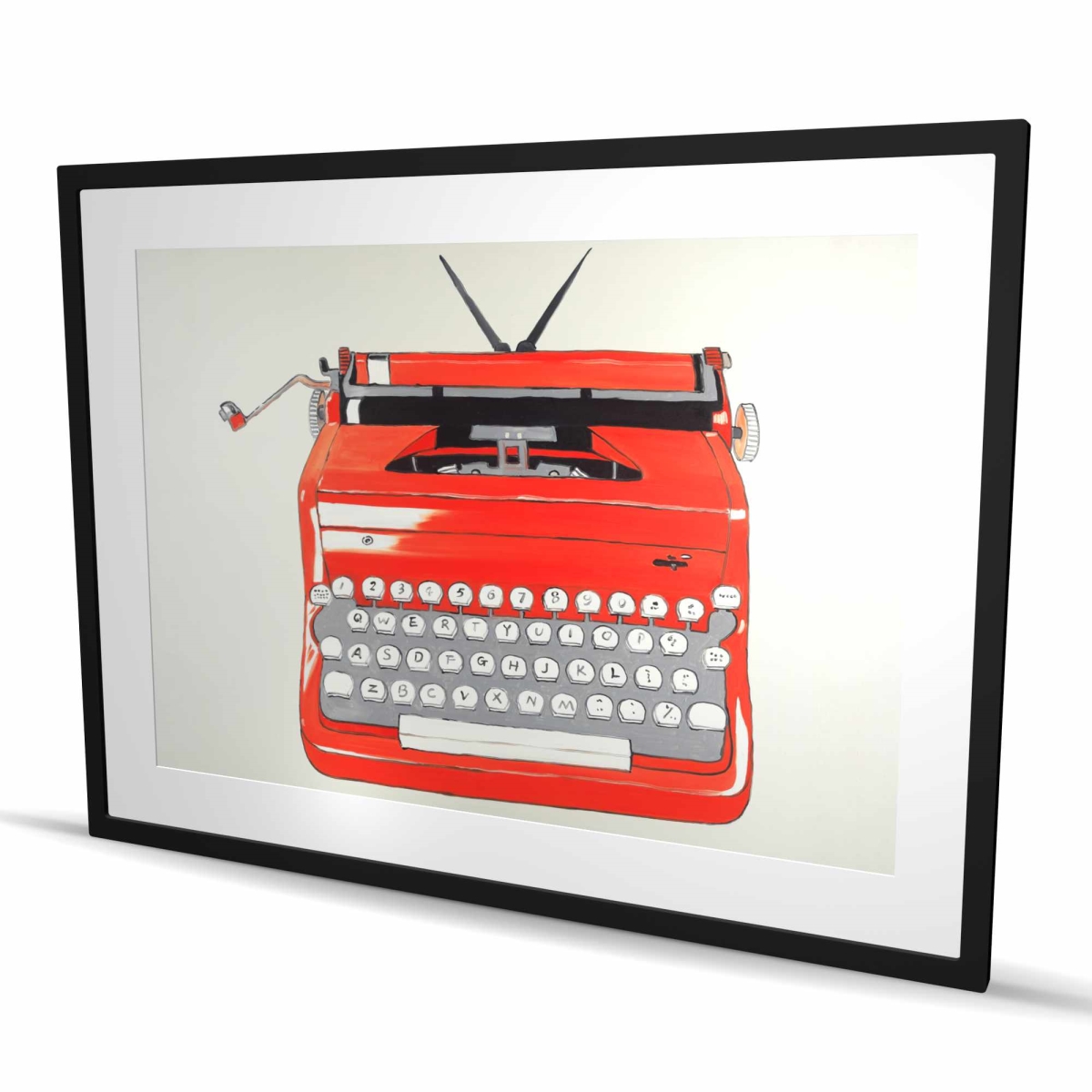 C1FM3648S22VAE 36 x 48 in. Red Typewriter Machine - Framed Matted Print for Home Decor