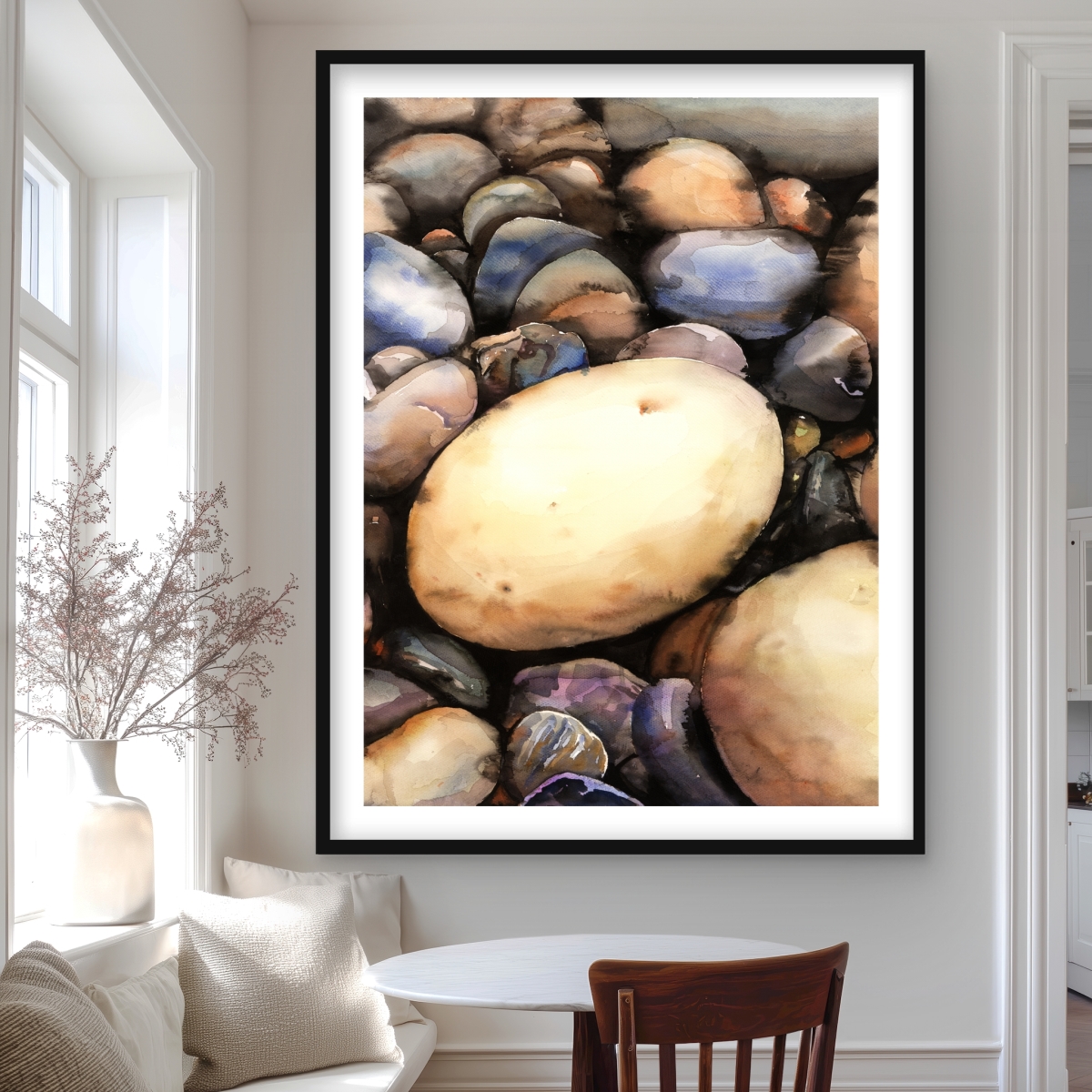 C1FM3648S5F8UC 36 x 48 in. Beach Pebbles - Brown Bathroom Framed Matted Print Decor