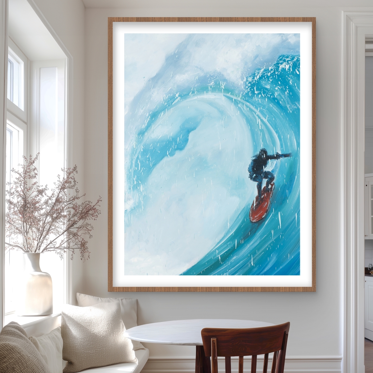 C1FM3648R3XI8I 36 x 48 in. Surfer on A Big Wave - Turquoise Man Cave Framed Print