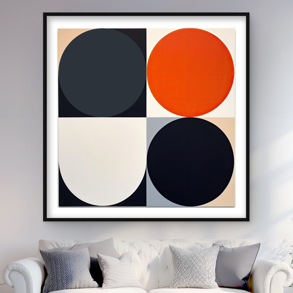 C1FM4848JPSP49 48 x 48 in. Split Circles - Black Framed Matted Print for Home Decor