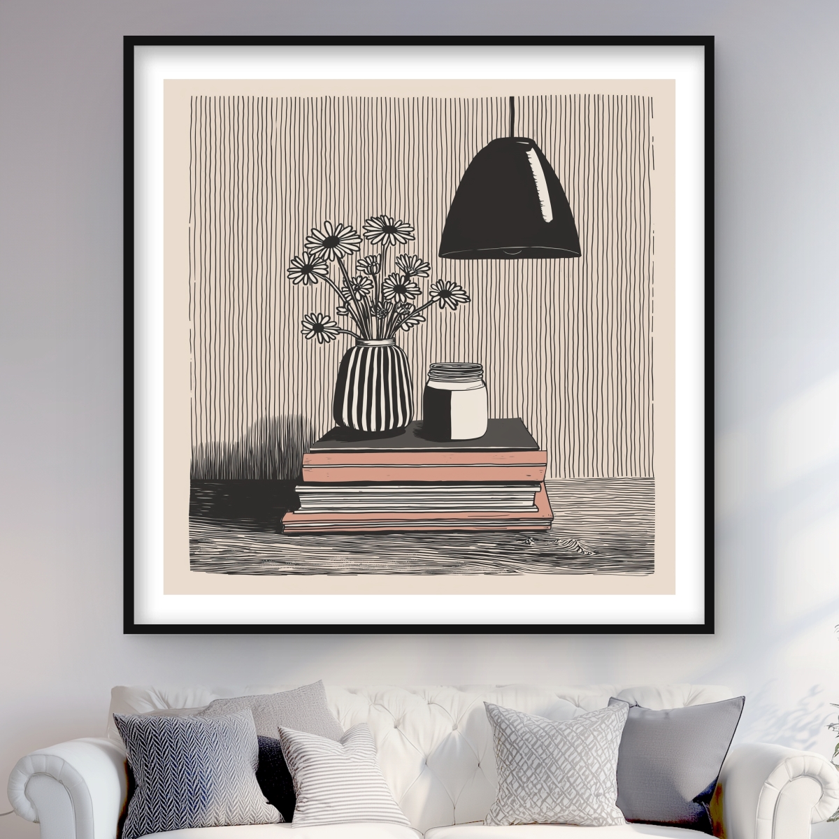 C1FM4848QTKYG3 48 x 48 in. On Top - Black Still Life Framed Matted Print for Home Decor