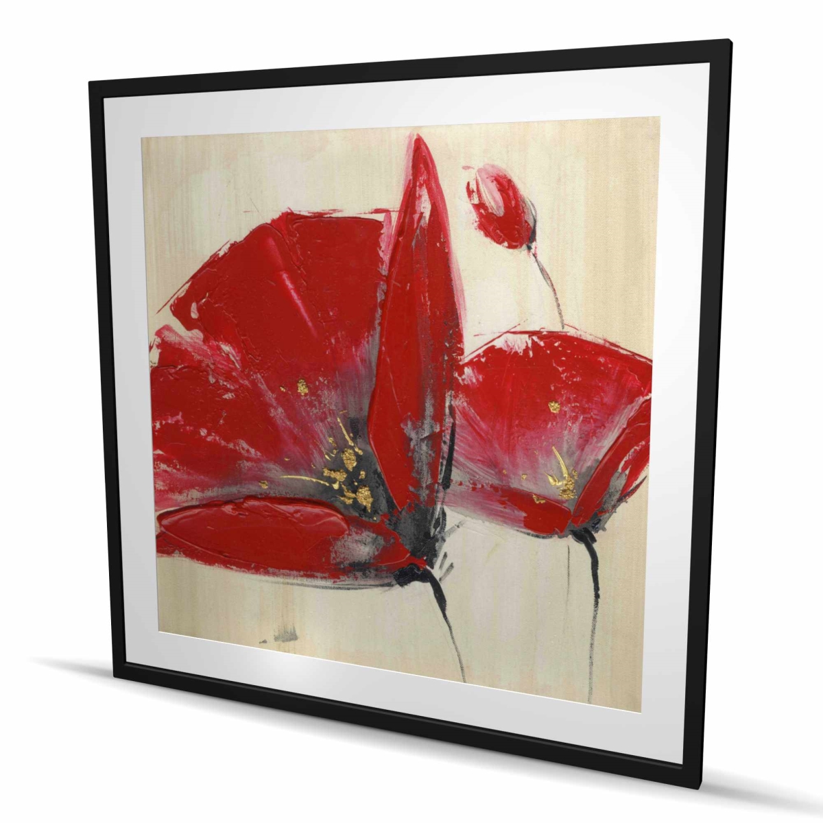 C1FM4848KSGLA5 48 x 48 in. Three Red Flowers - Botanical Framed Print for Home Decor
