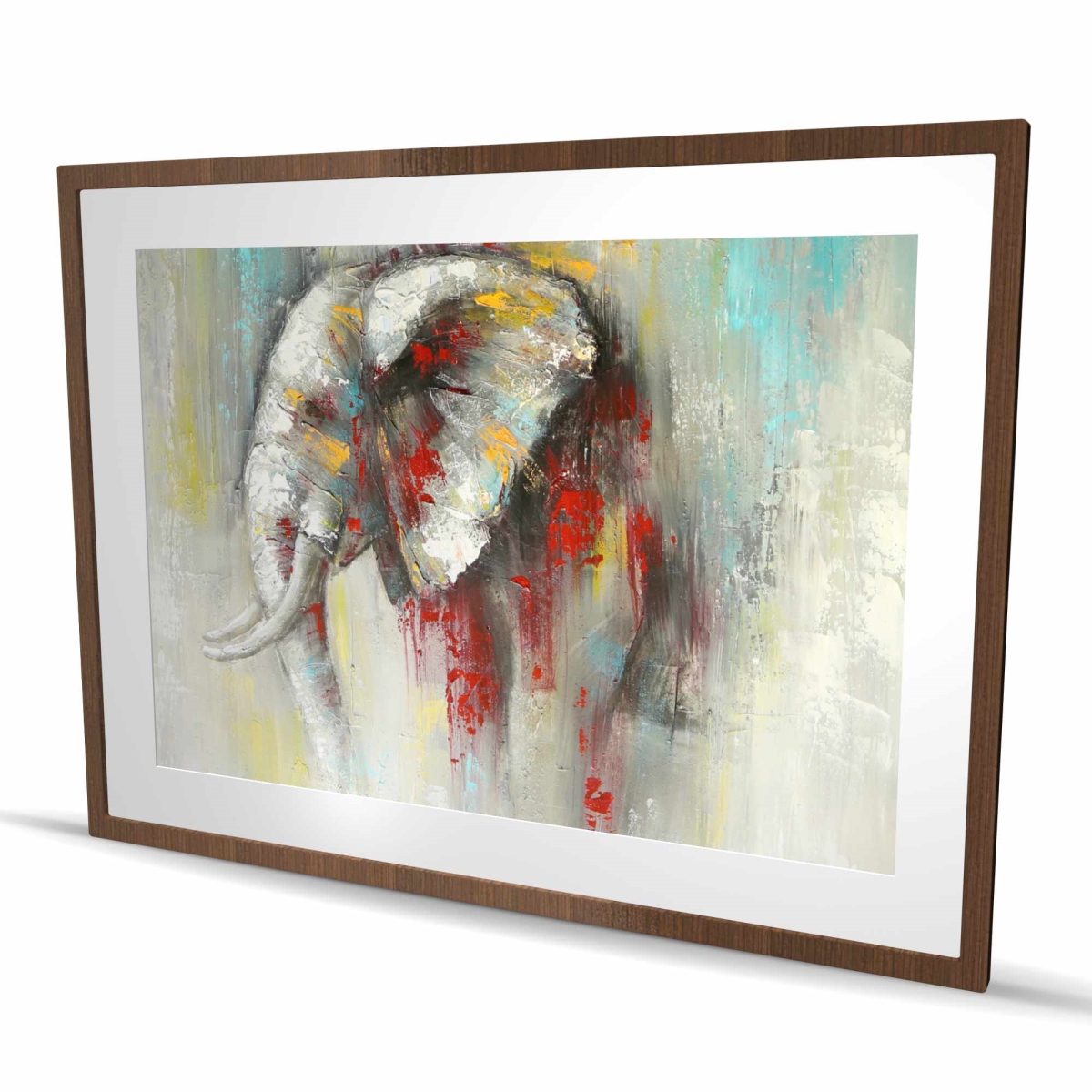 C1FM3648VUFYSW 36 x 48 in. Abstract Paint Splash Elephant - Turquoise Framed Print
