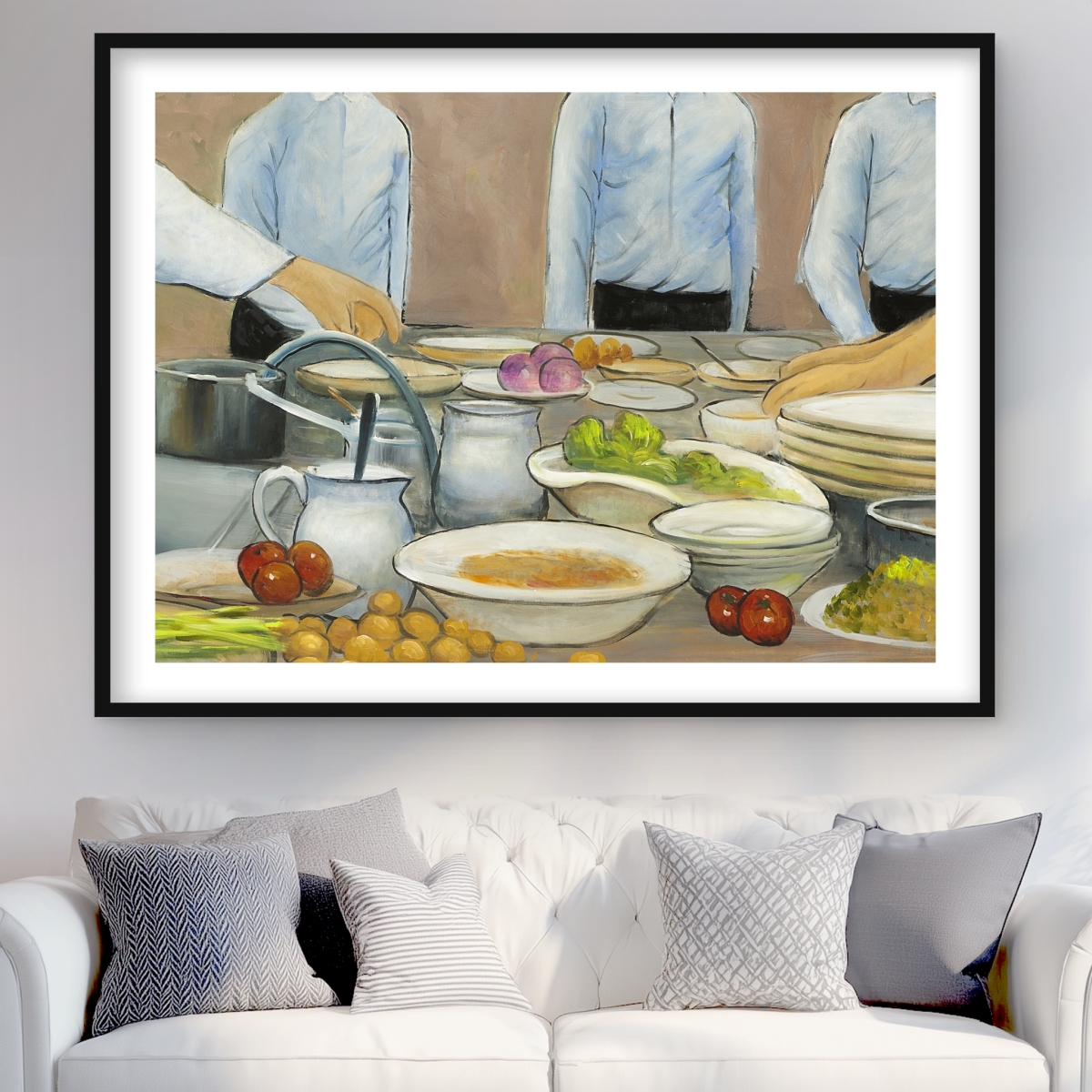 C1FM3648WULVGC 36 x 48 in. Cook Chefs At Work - Figurative White Framed Print for Decor