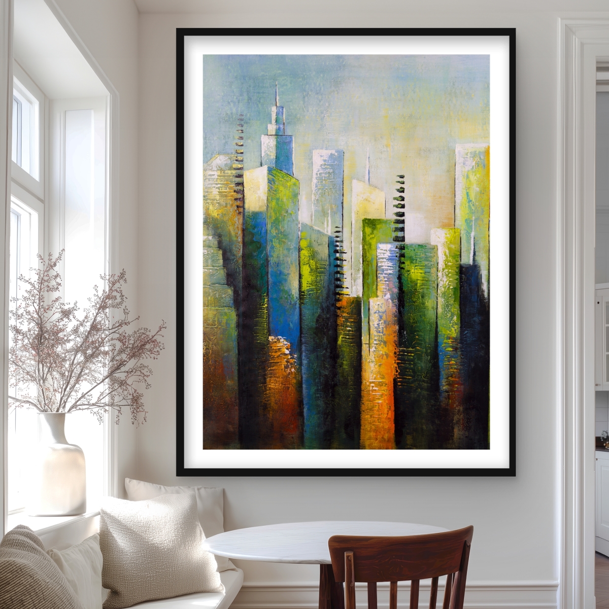 C1FM3648JE2UZX 36 x 48 in. Abstract Skyscraper - Contemporary Framed Matted Print Decor