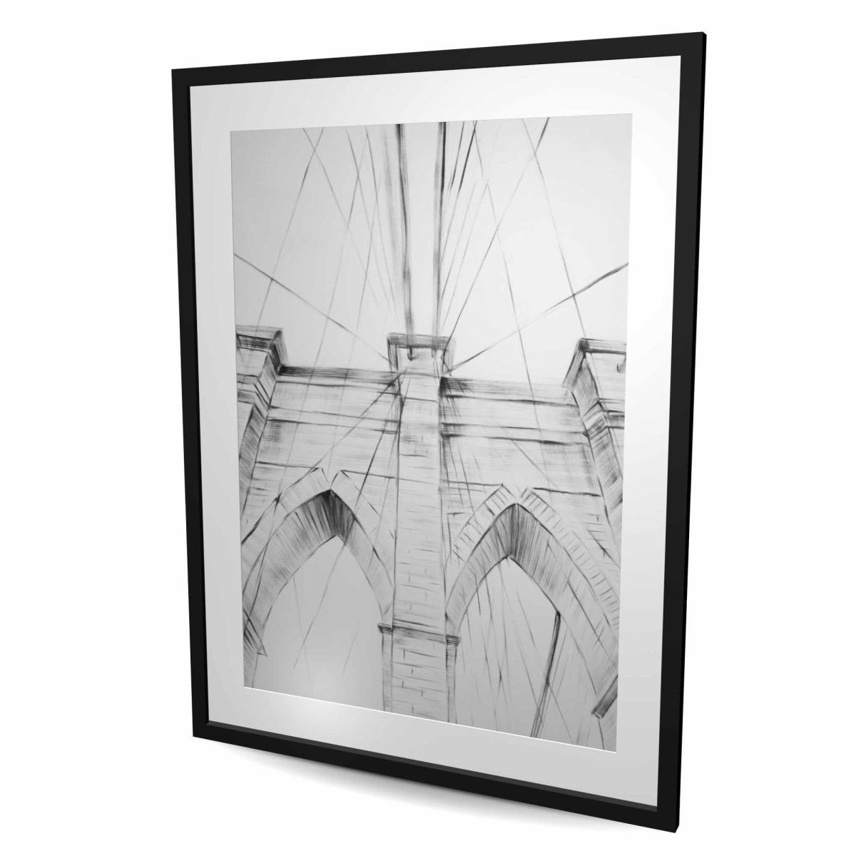 C1FM3648JSFOC7 36 x 48 in. Brooklyn Bridge Sketch - Framed Matted Print for Home Decor