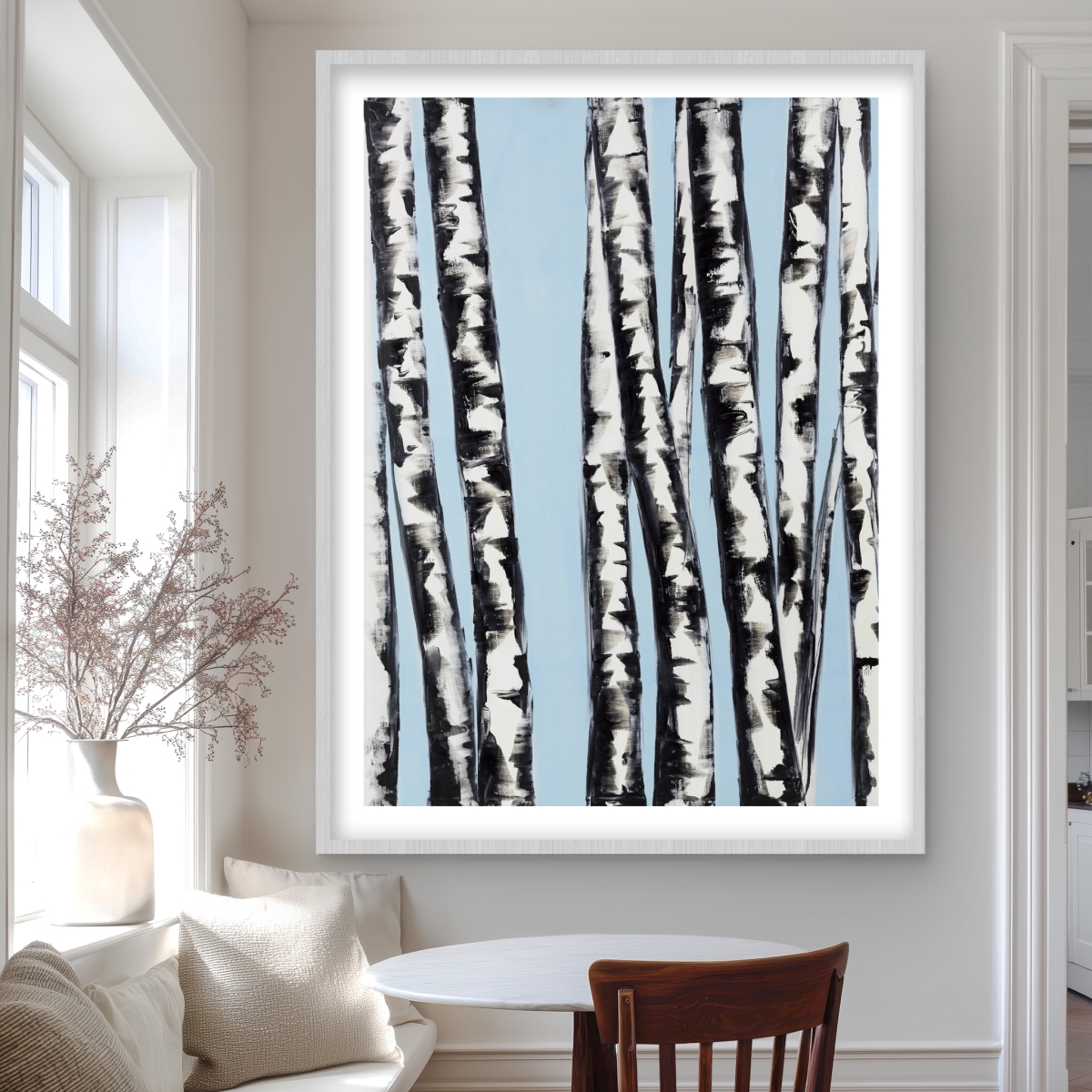 C1FM3648KDJZRF 36 x 48 in. Pastel Birches - Office Black Framed Matted Print for Decor
