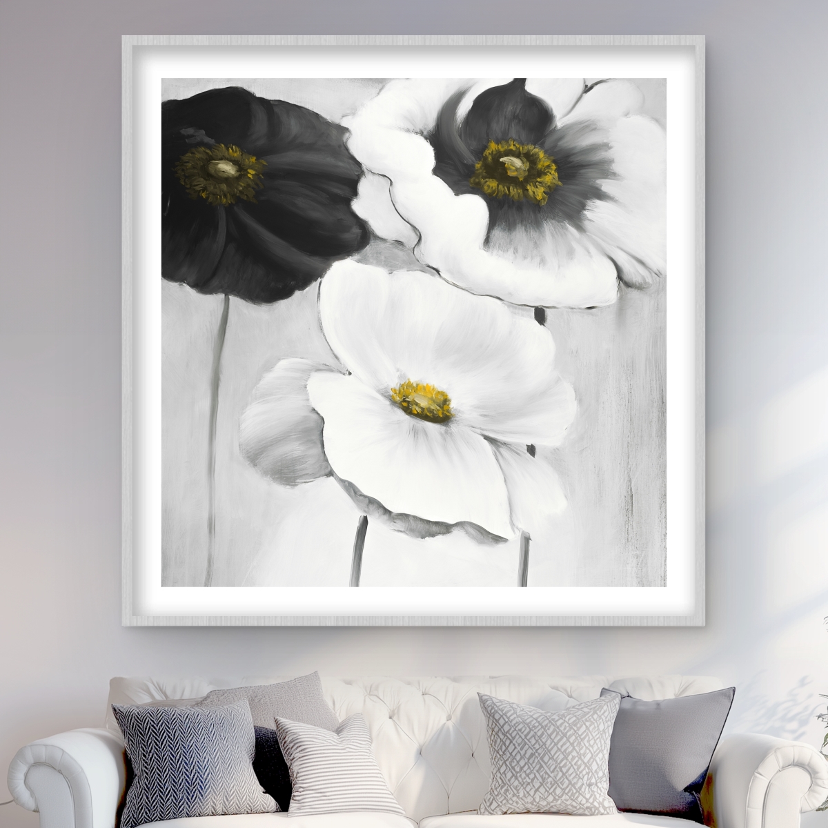 C1FM484825MNKH 48 x 48 in. Assorted White Flowers - Botanical Floral Matted Print Decor