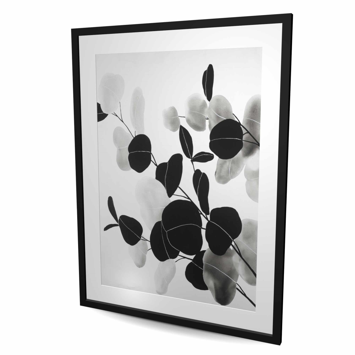 C1FM3648ZKHLVB 36 x 48 in. Grayscale Branches with Leaves - White Framed Matted Print
