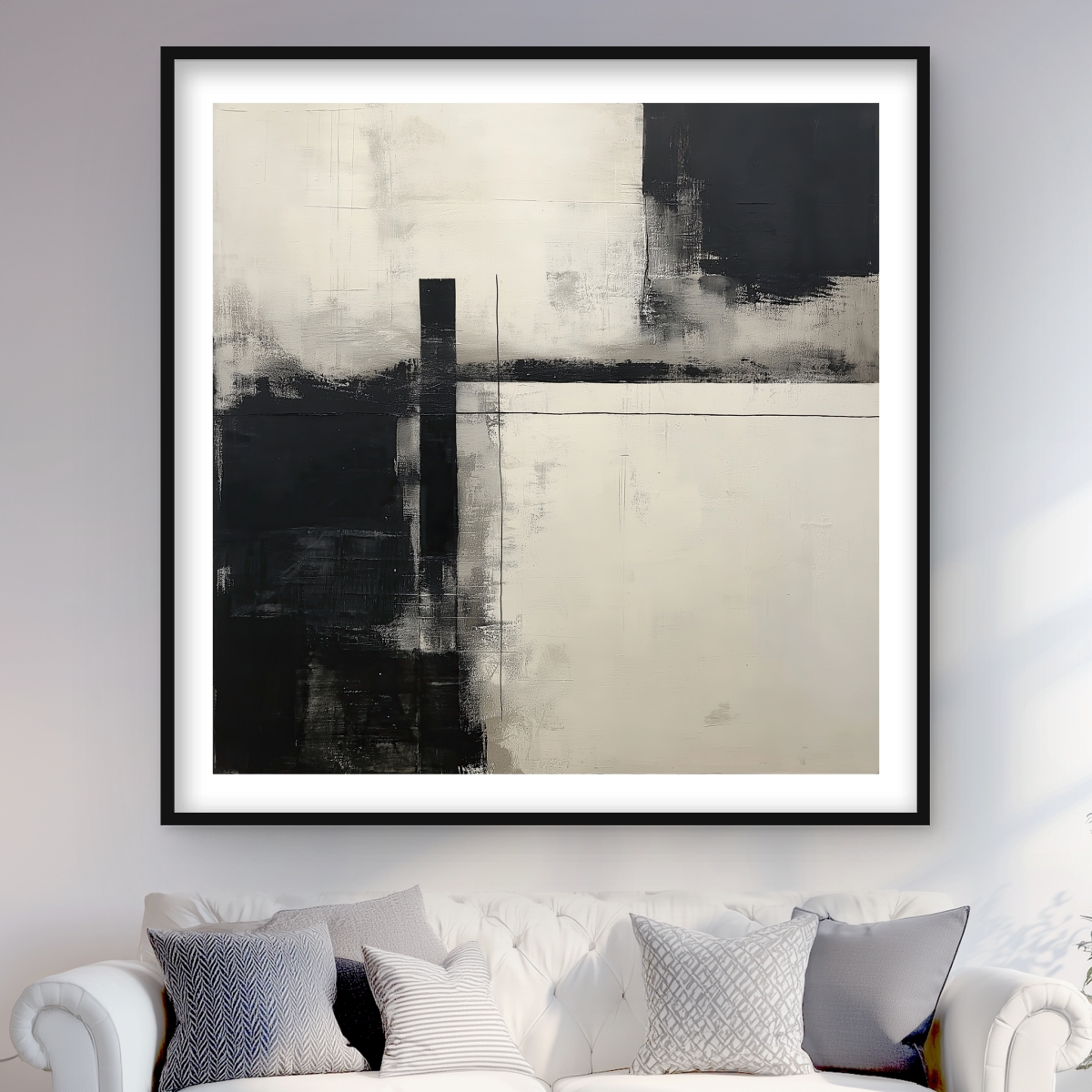 C1FM4848CDCI18 48 x 48 in. Grunge Lines - Abstract White Framed Matted Print for Decor