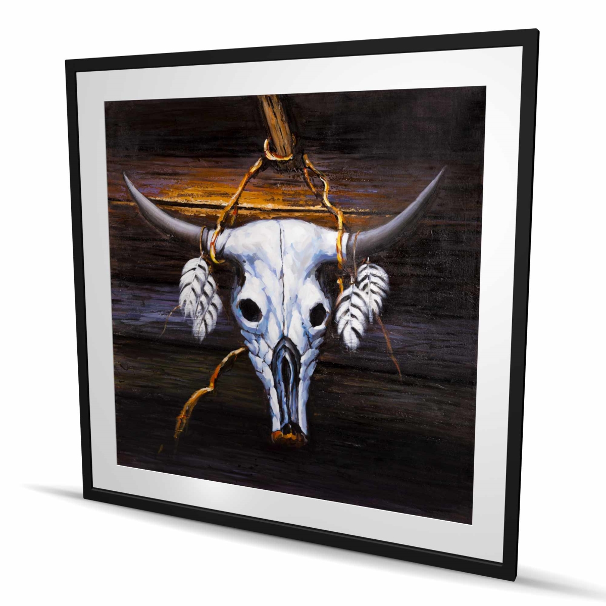 C1FM484836TPNA 48 x 48 in. Hanged Bull Skull - Brown Rustic Framed Matted Print Decor