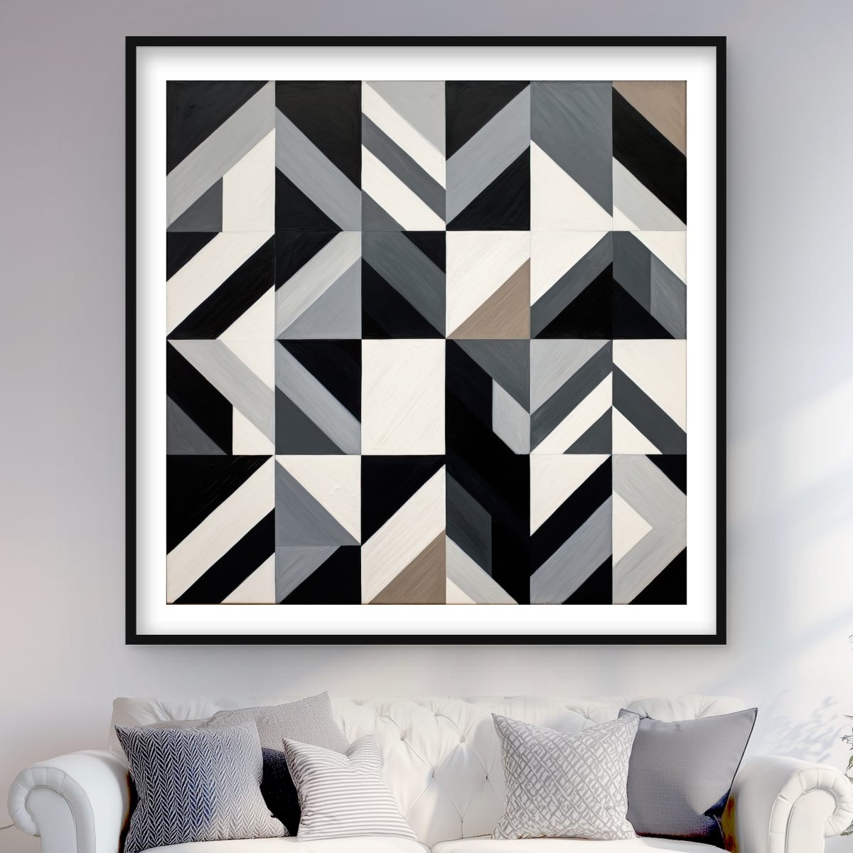 C1FM48484PVBTF 48 x 48 in. Grid - Gray Pattern Framed Matted Print for Home Decor