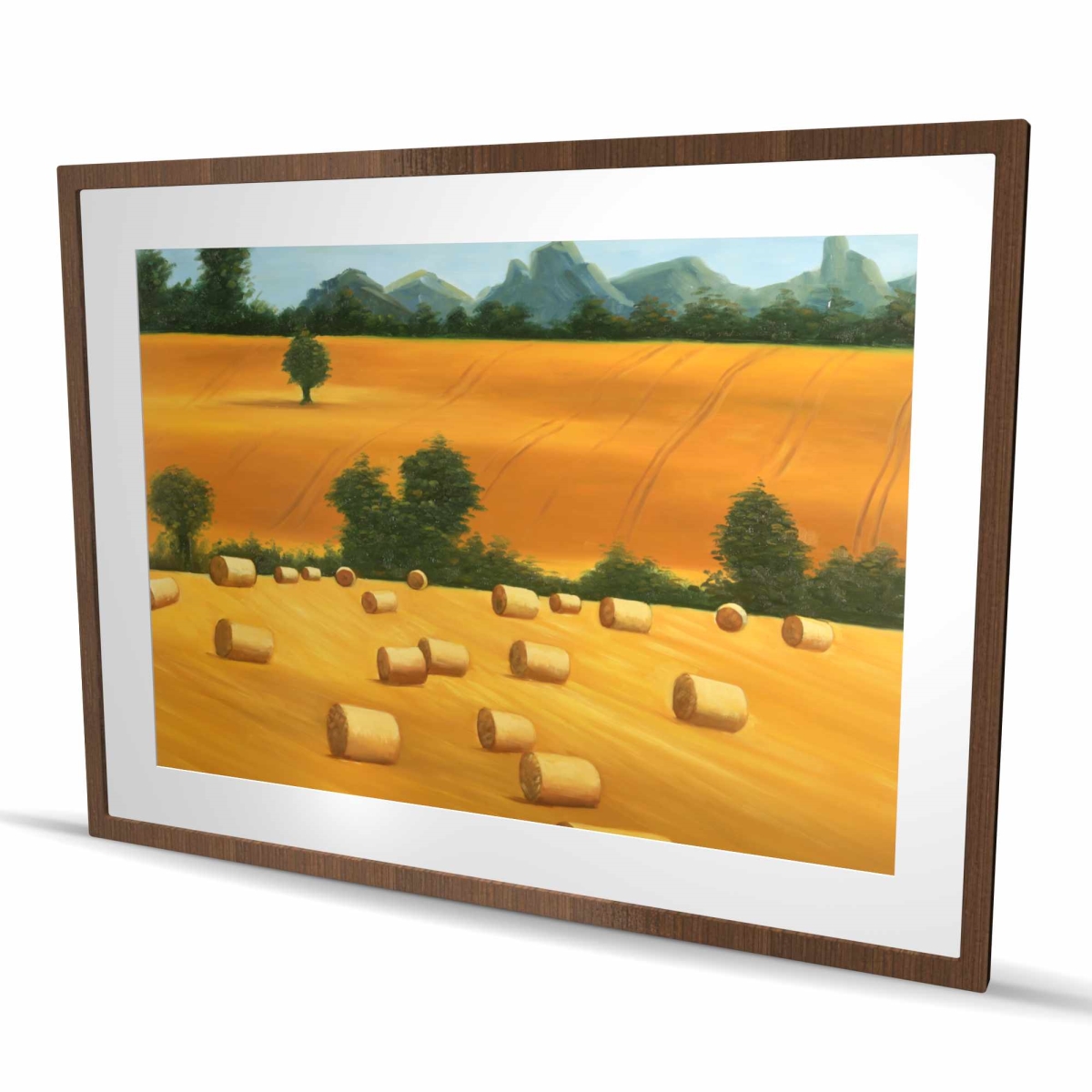 C1FM3648HBQO2V 36 x 48 in. Hay Bale Fields - Green Mountains Framed Matted Print Decor