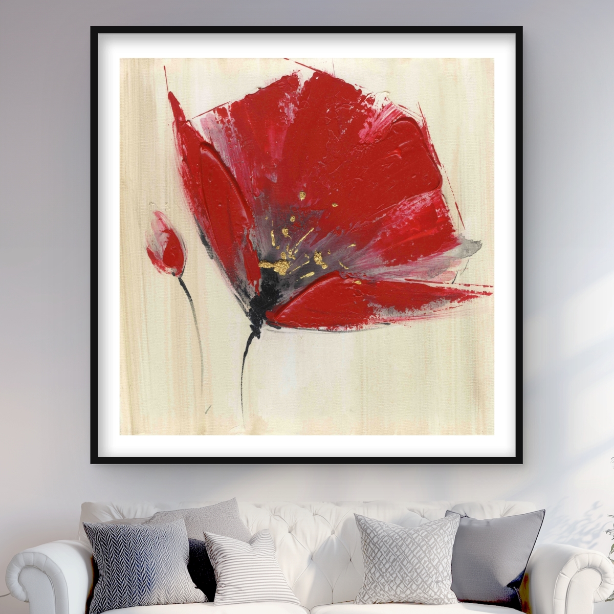 C1FM4848A9XRTM 48 x 48 in. Two Red Flowers - Romantic Office Framed Matted Print Decor