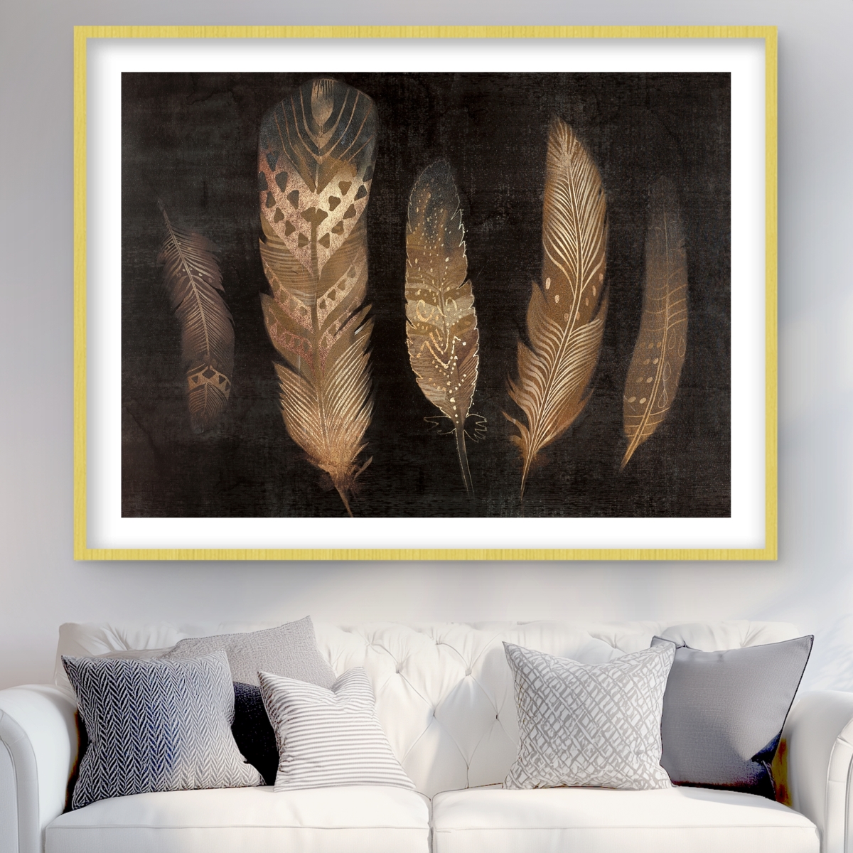 C1FM3648ZGFFVL 36 x 48 in. Brown Feathers - Still Life Bedroom Framed Matted Print