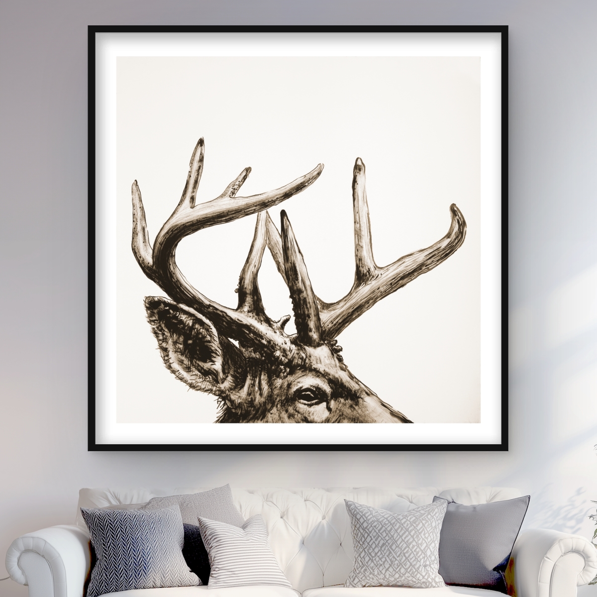 C1FM4848PFMXCS 48 x 48 in. Roe Deer Plume Sepia - Beige Framed Matted Print for Decor