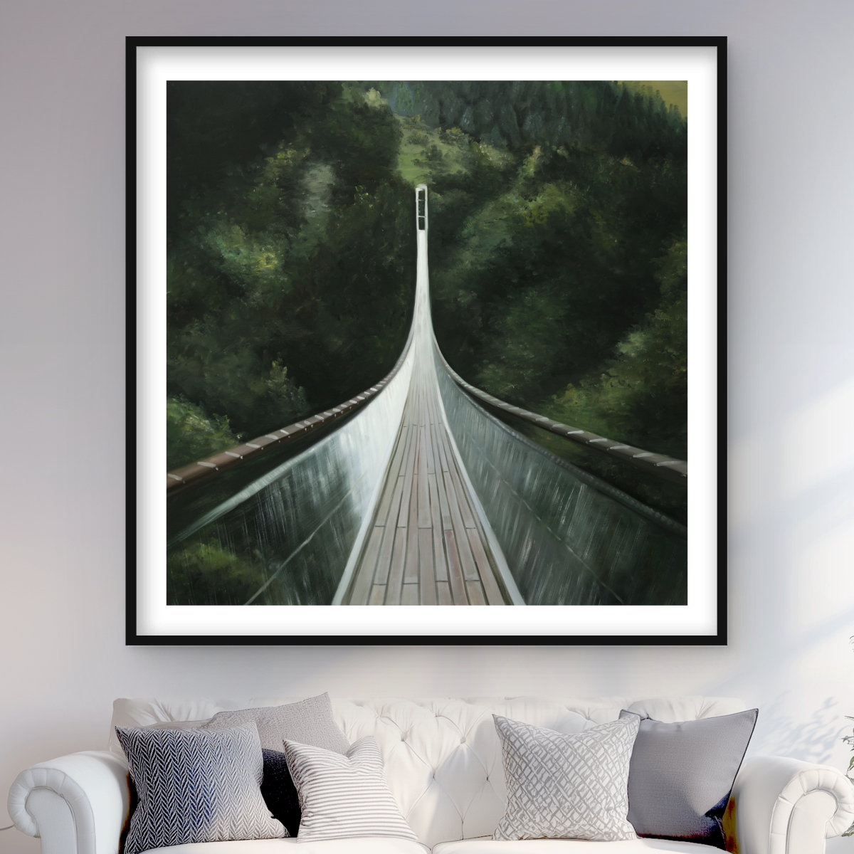 C1FM4848PG1UF1 48 x 48 in. Steep Bridge - Modern Framed Matted Print for Home Decor