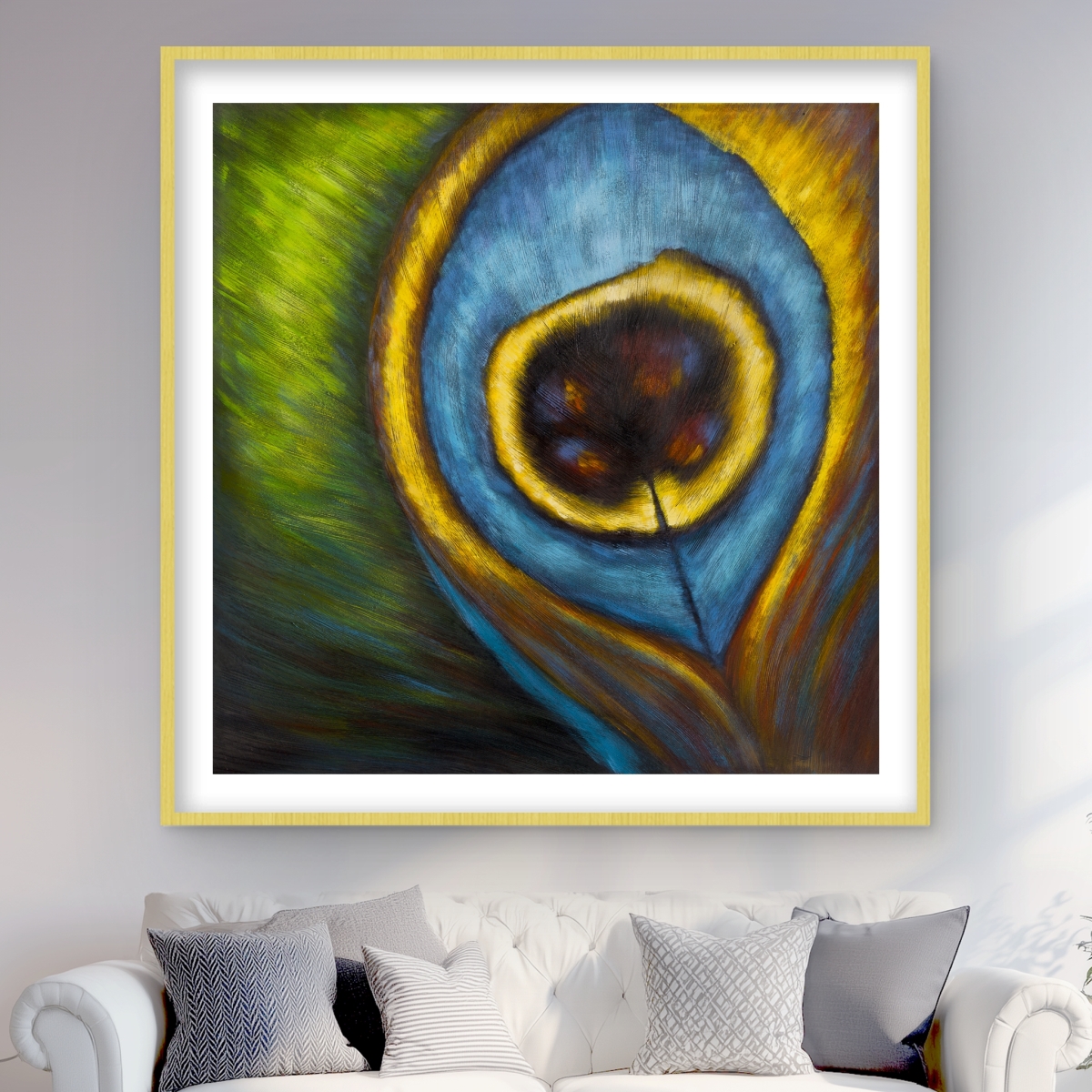 C1FM4848P9FDV9 48 x 48 in. Peacock Feather Closeup - Exotic Framed Print for Home Decor