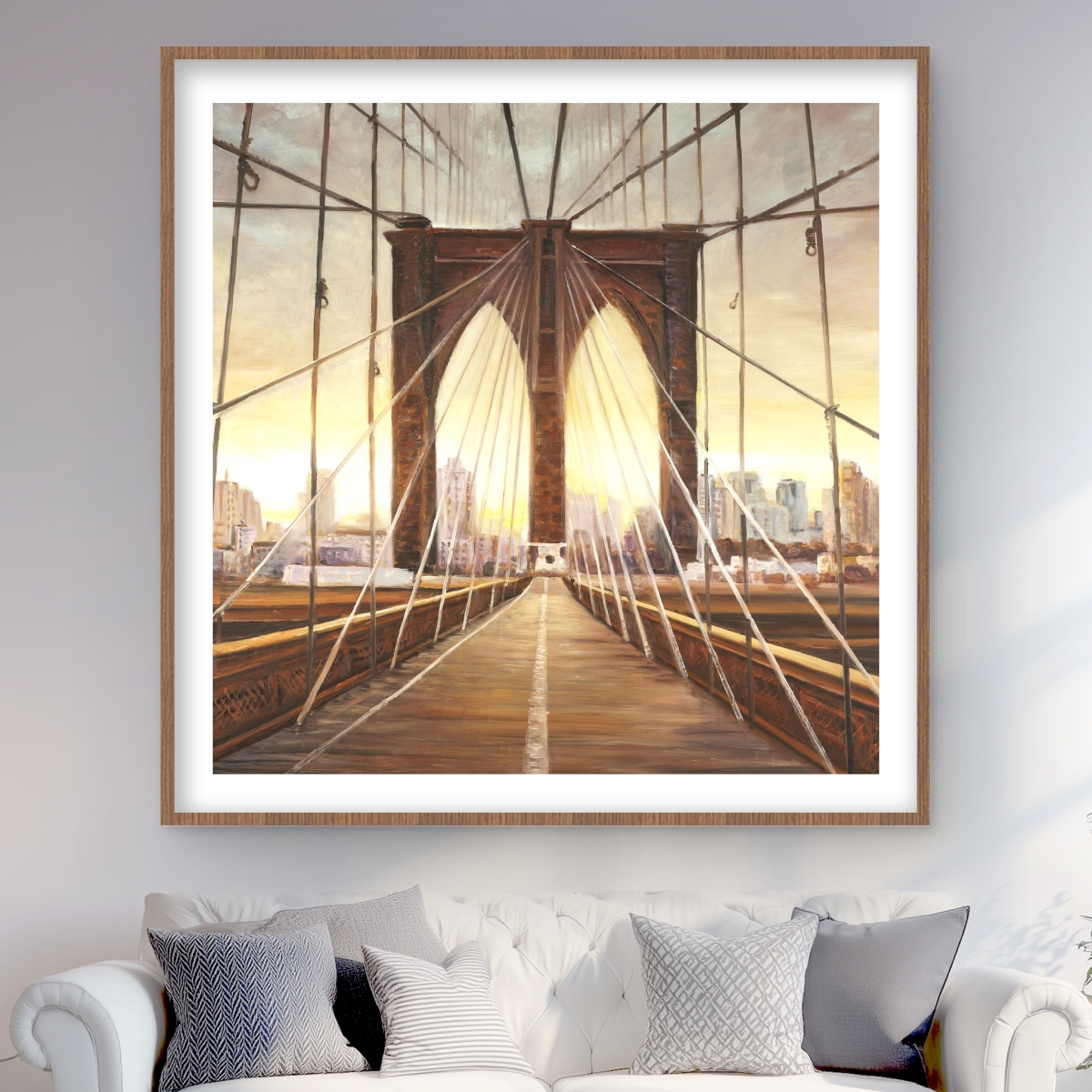 C1FM484863D2HD 48 x 48 in. Sunset on the Brooklyn Bridge - Hyperrealist Framed Print
