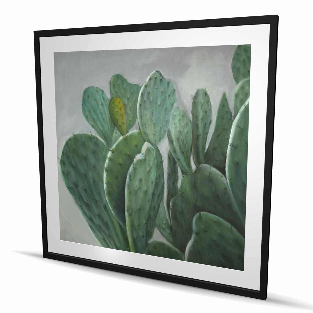 C1FM48486FU1K7 48 x 48 in. Paddle Cactus - Botanical Green Framed Matted Print Decor