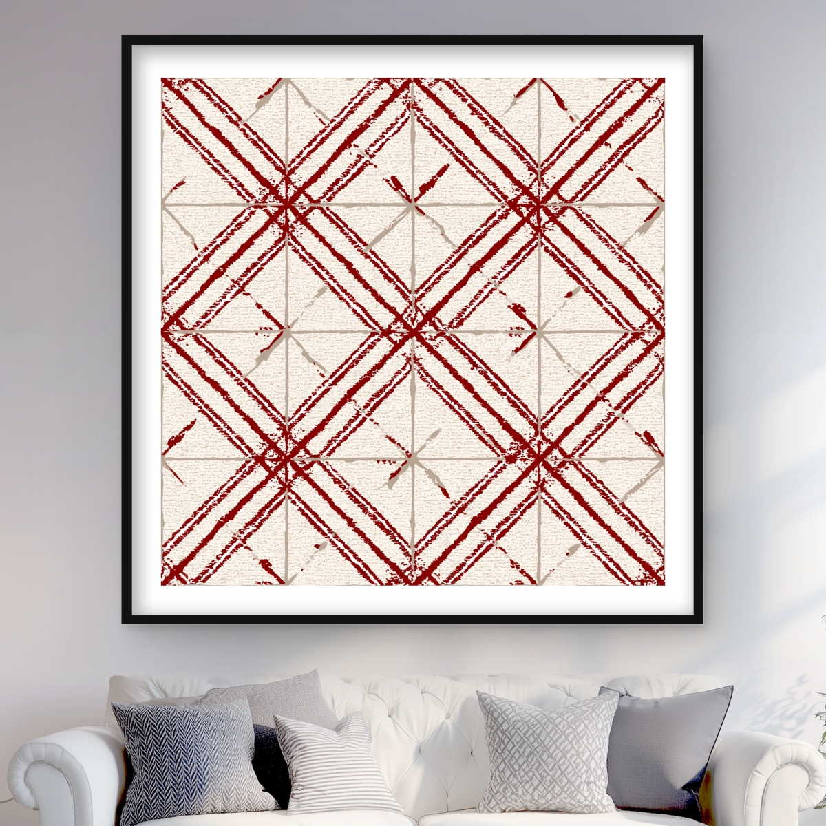 C1FM4848BKVL88 48 x 48 in. Red Lines Pattern - Framed Matted Print for Home Decor