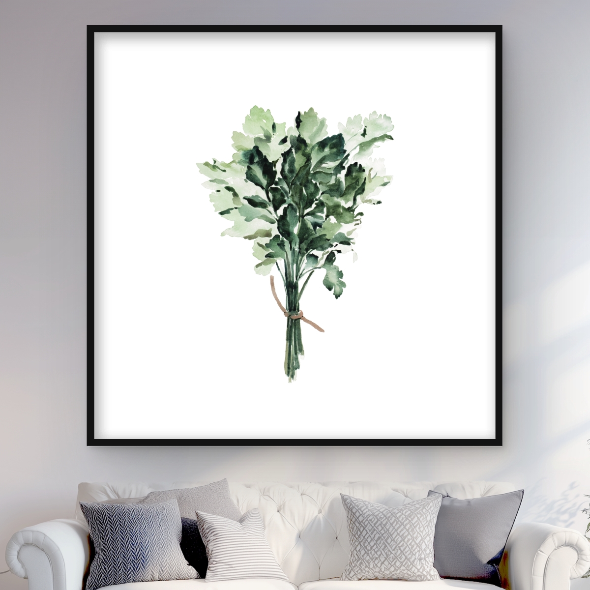 C1FM4848DJBG3T 48 x 48 in. Tied Up Persil Bundle - Leaves Kitchen Framed Matted Print