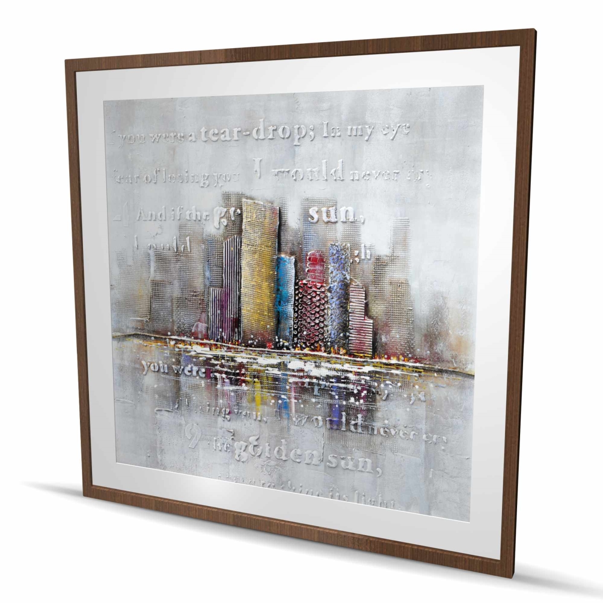 C1FM4848EDVIM8 48 x 48 in. Buildings with Typography in Relief - Framed Matted Print
