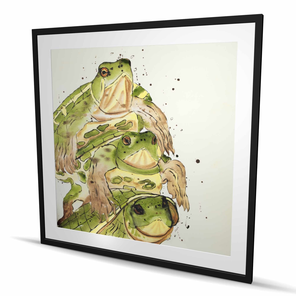 C1FM4848ISQADF 48 x 48 in. Three Aquatic Turtles - Framed Matted Print for Home Decor